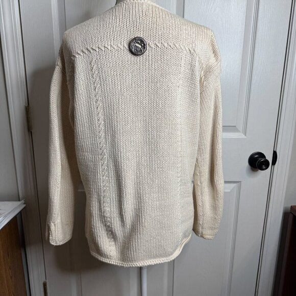 Pure Hand Knit Ivory Large Button Front Cotton Sweater Cardigan size L/XL - Picture 4 of 5
